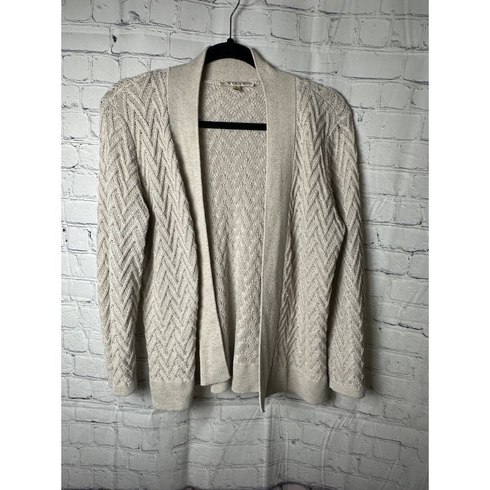 Cyrus Cream Herringbone Knit Cardigan Sweater Cozy Elegant Winter Layering